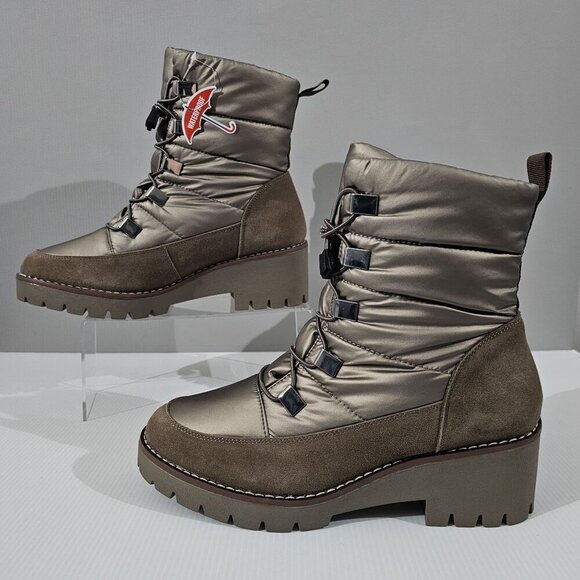 NEW Blondo Daylor Ankle Boot Sz 10 Taupe Nylon Suede Waterproof Lug Sole Puffy - Picture 2 of 15